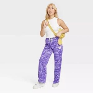 NWT NBA LA Lakers Purple Wide Leg Pants Logo Printed Size XS